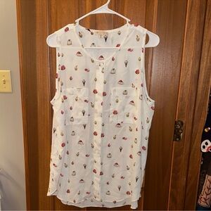 🍦 Lila Rose Ice Cream & Cupcake Print Sleeveless Blouse – Size L